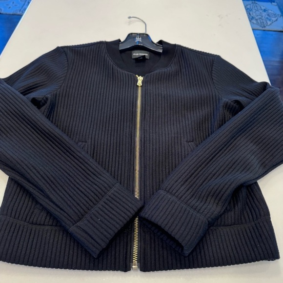 Club Monaco ribbed bomber jacket. Black with gold zipper. Size XS - Picture 8 of 9